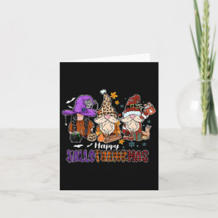 Cartão Feliz Hallothankmas Gnomis Halloween Ação de Graça