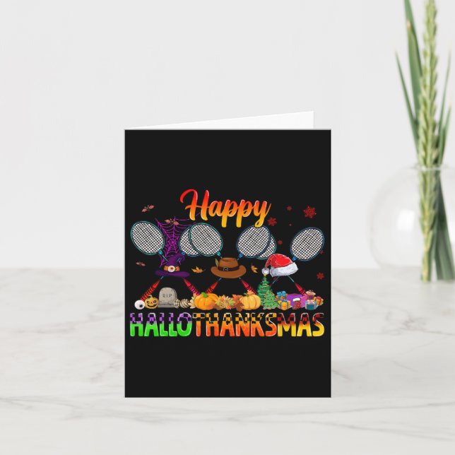 Cartão Feliz Hallothanksmas Badminton Witch Hat no Natal (Frente)