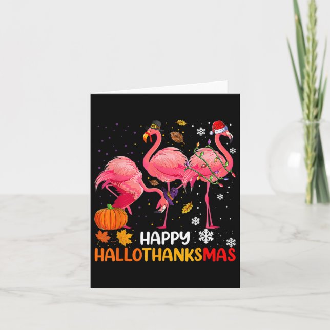 Cartão Feliz Hallothanksmas Flamingo  (Frente)