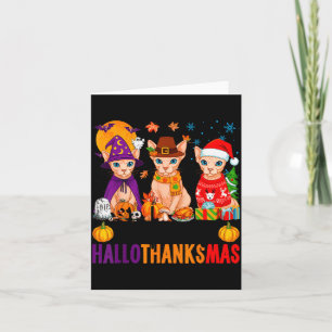 Cartão Feliz Hallothanksmas Gatos Sphynx Halloween Ação d