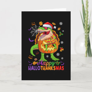 Cartão Feliz Hallothanksmas T Rex Dia das Bruxas Ação de 