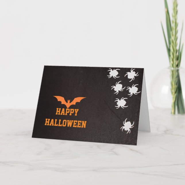 Cartão Feliz Halloween 2020 com Black Bat and Spider web (Frente)
