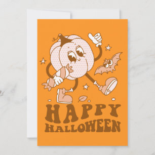 Cartão Feliz Halloween  Abóbora de bolinhas retrô