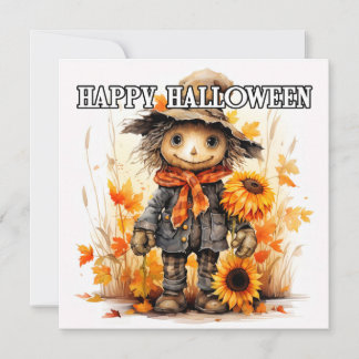 Cartão Feliz Halloween Adorável Espantalho