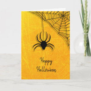 Cartão Feliz Halloween Aranha Preta e Teia