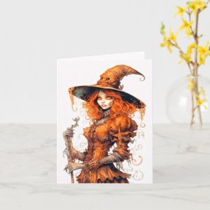 Cartão Feliz Halloween - Arte Majestosa da Bruxa