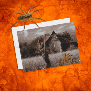 Cartão Feliz Halloween Assustador, Caçador de Esqueleto