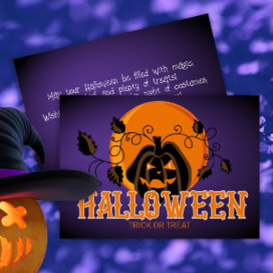 Cartão Feliz Halloween Assustador Pumpkin e Lua