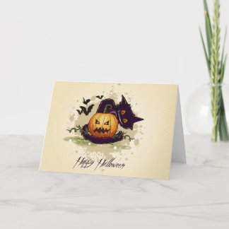Cartão Feliz Halloween Black Cat e Jack Card