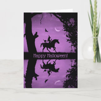 Cartão Feliz Halloween Bruxa Unicorn Owl Cat Ravens