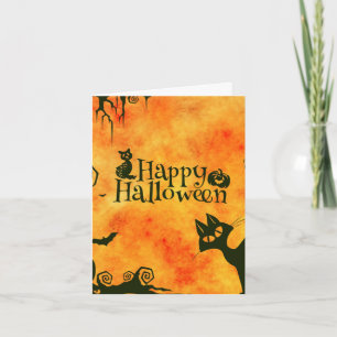 Cartão Feliz Halloween Bruxas Gatos Aranhas Cordilheiras