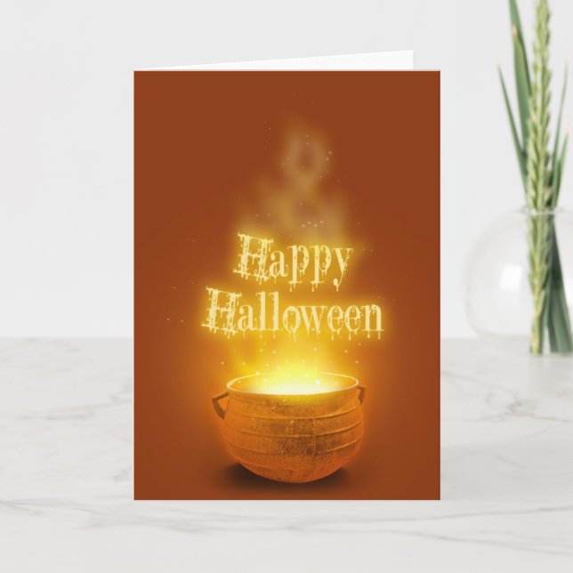 Cartão Feliz Halloween Caldeirão de Bruxa (Frente)