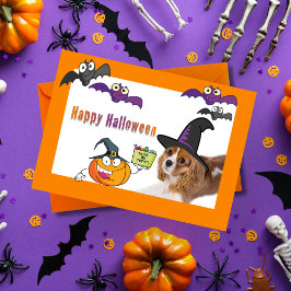 Cartão Feliz Halloween Cavalier King Charles Witch Card