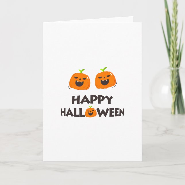 Cartão Feliz Halloween com 2 abóboras sorridentes. (Frente)