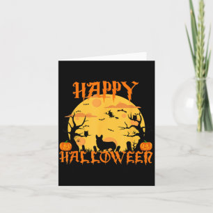 Cartão Feliz Halloween Corgi Cachorro Gato Preto Lua Chei