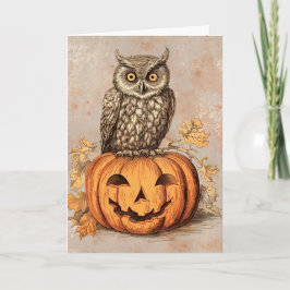Cartão Feliz Halloween Coruja Fofa & Abóbora