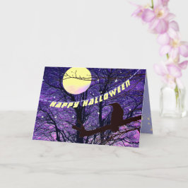 Cartão Feliz Halloween Corvo, Lua, Sol, Estrelas