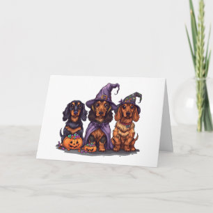 Cartão Feliz Halloween Dachshund Witch Dogs