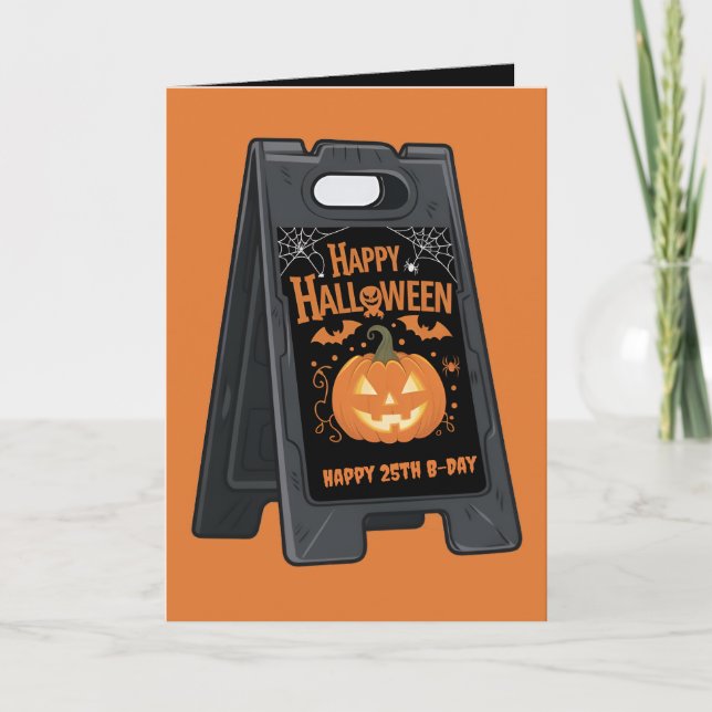 Cartão feliz halloween e feliz aniversário laranja (Frente)