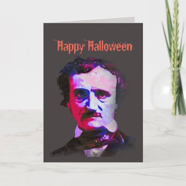 Cartão Feliz Halloween Edgar Allan Poe Raven Poem (Frente)