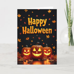 Cartão Feliz Halloween Folhas de Outono