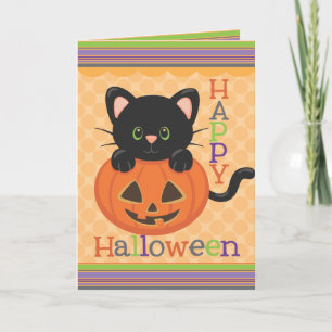 Cartão Feliz Halloween Gato Bonito Jack o' Lanterna