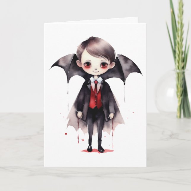 Cartão Feliz Halloween Kid Vampire Saudação (Frente)