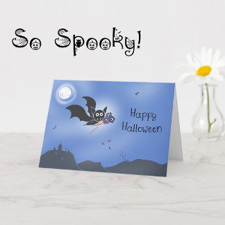 Cartão Feliz Halloween Morcego Fofo com Flores Ass