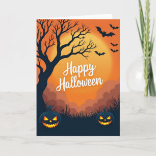 Cartão Feliz Halloween Morcegos Voando