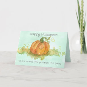 Cartão Feliz Halloween Pequeno Pumpkin Nome Personalizado