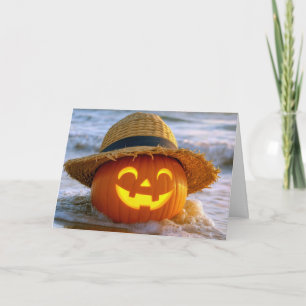 Cartão Feliz Halloween Praia Abóbora de Halloween