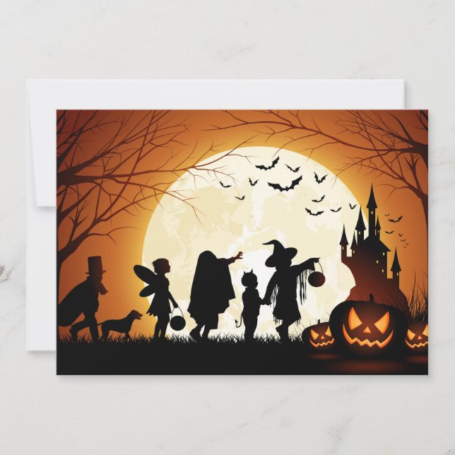 Cartão Feliz Halloween Silhouette Children (Frente)