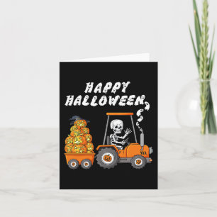 Cartão Feliz Halloween Skeleton Riding Trator Boys Crianç