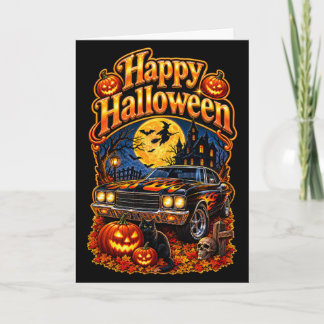 Cartão Feliz Halloween Vintage Clássico Carro Muscle EUA