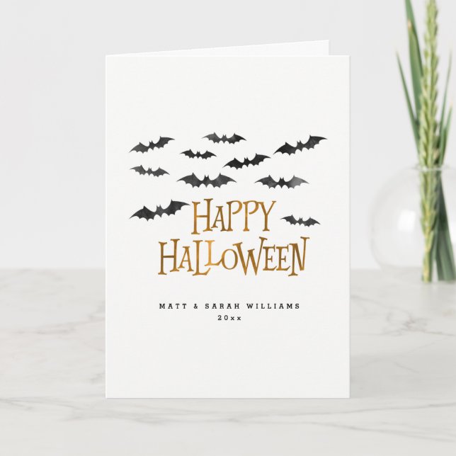Cartão Feliz Halloween Watercolor Bats (Frente)