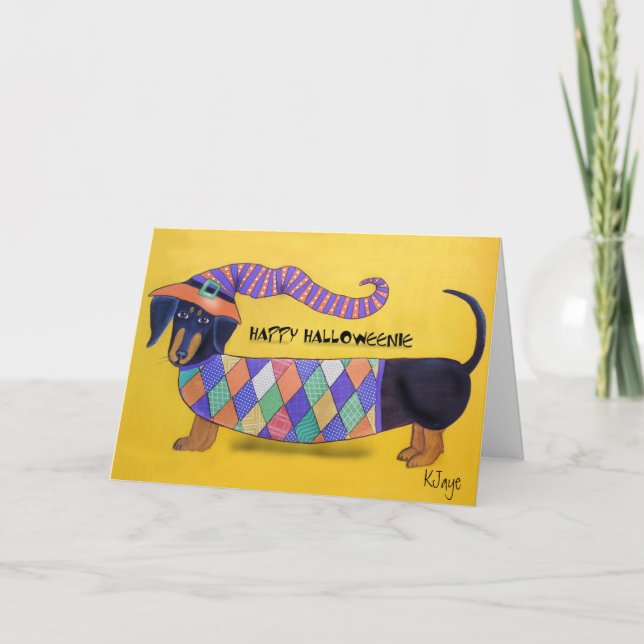 Cartão Feliz Halloweenie - Placa Dachshund do Dia de as B (Frente)
