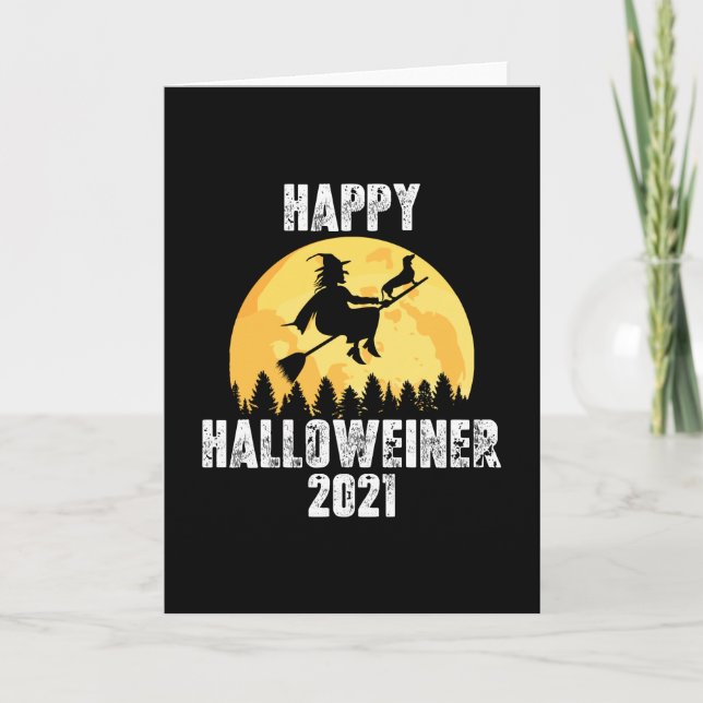 Cartão Feliz Halloweiner 2021 - Dachshund Witch (Frente)