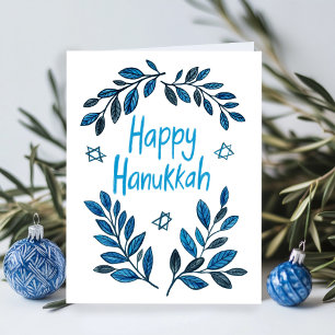 Cartão Feliz Hanukkah Botanical Watercolor