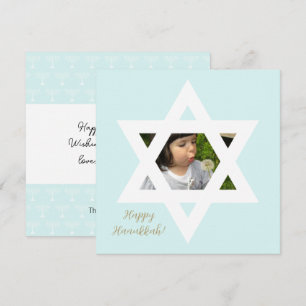 Cartão Feliz Hanukkah Cute Blue Uma Foto
