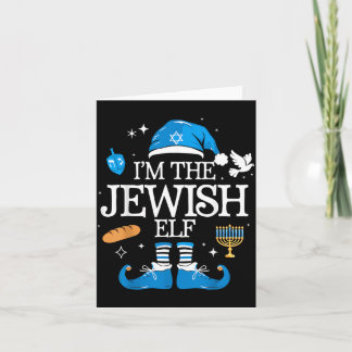 Cartão Feliz Hanukkah Família de Elfos Judeus Grupo Natal