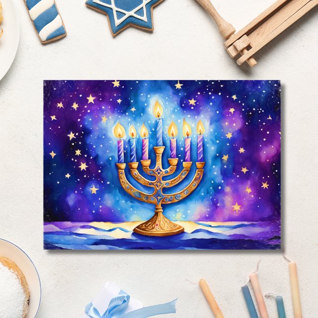 Cartão Feliz Hanukkah Menorá Estrelada (Criador carregado)
