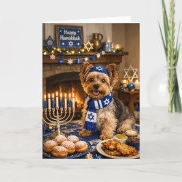 Cartão Feliz Hanukkah Yorkie – Adorável Cartão Jud