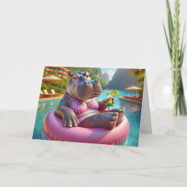 Cartão Feliz Hippo com Bebida de Aniversário