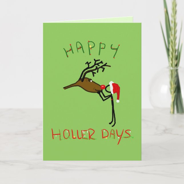 Cartão Feliz Holerdays 4 - beijando uma rena. (Frente)