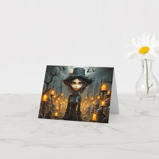 Cartão Feliz Ilustração de Bruxa Gótica do Halloween (Planta pequena)