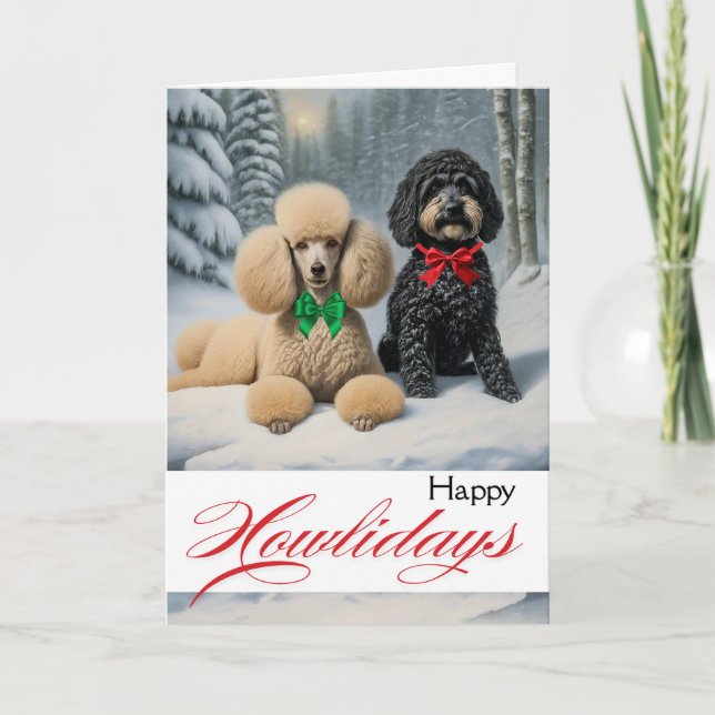 Cartão Feliz inverno com Poodle e Schnoodle (Frente)