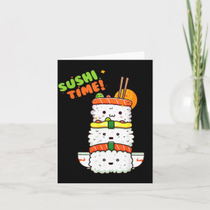 Cartão Feliz Kawaii Sushi e Sunshine Pronto para o Verão