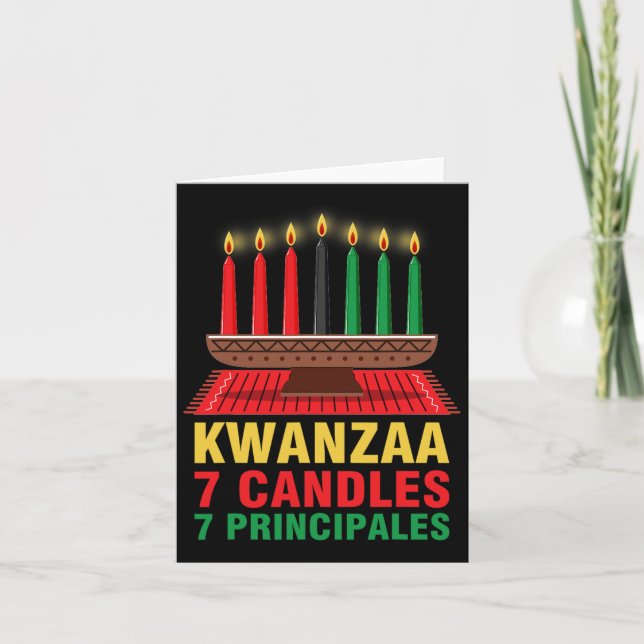 Cartão Feliz Kwanzaa Kinara Sete Princípios Velas Panela  (Frente)