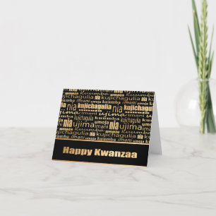 Cartão Feliz Kwanzaa Sete Princípios (Preto/Faux Dourado)