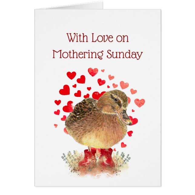 Cartão Feliz Mãe Vazio Domingo, Botas Vermelhas Cute Duck (Frente)